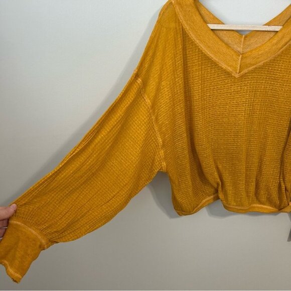 Free People South Side Thermal Yellow Off-the-Shoulder Sweater Women’s Medium - Picture 5 of 7